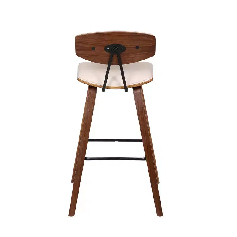 Tabouret de bar dossier bas mi-siècle marron/noyer, similicuir, hauteur fixe, 1 place