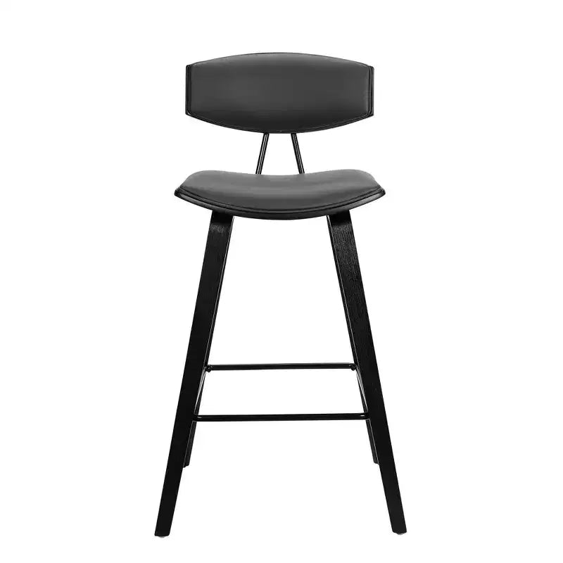 Tabouret de bar dossier bas mi-siècle marron/noyer, similicuir, hauteur fixe, 1 place