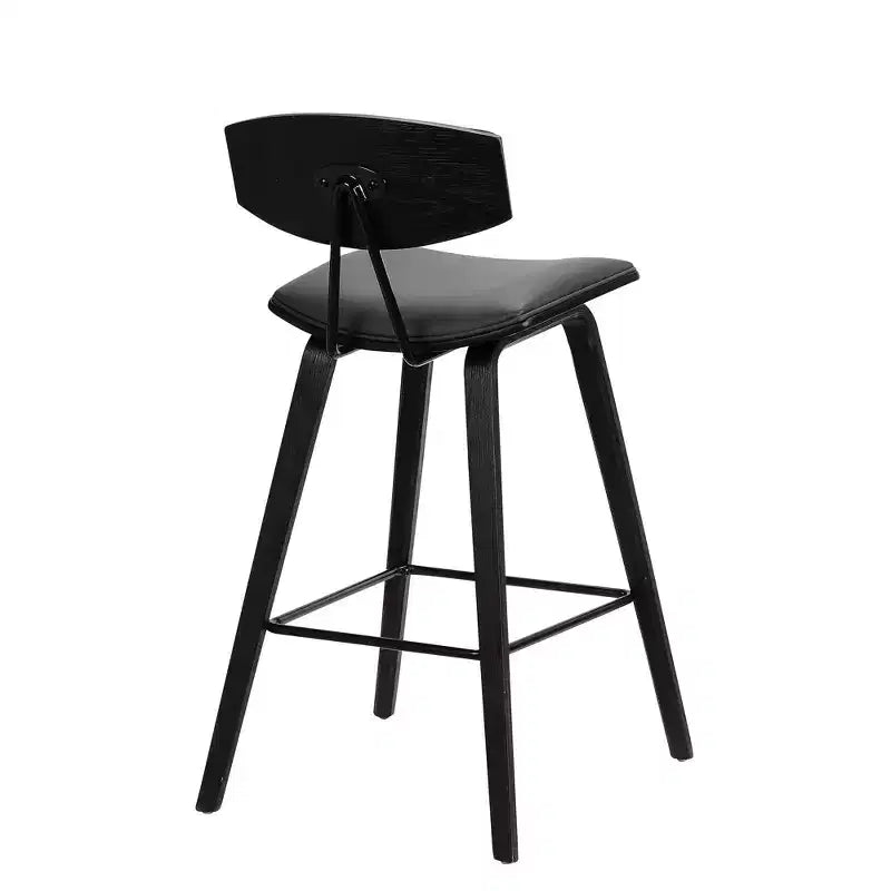 Tabouret de bar dossier bas mi-siècle marron/noyer, similicuir, hauteur fixe, 1 place