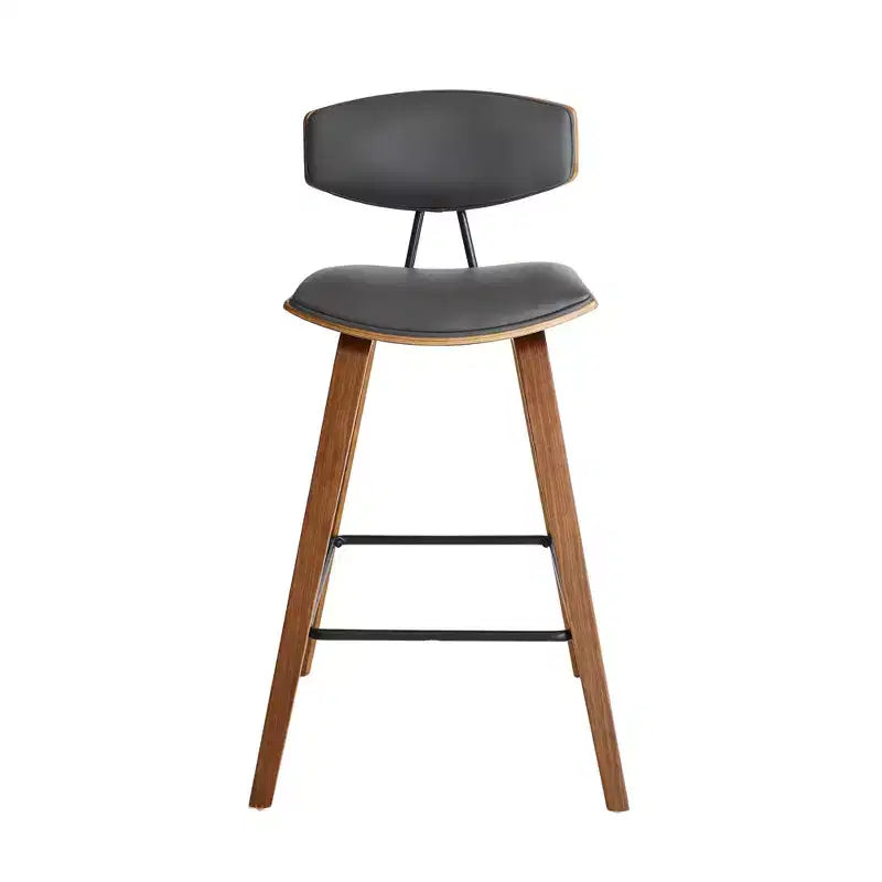 Tabouret de bar dossier bas mi-siècle marron/noyer, similicuir, hauteur fixe, 1 place