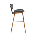 Tabouret de bar dossier bas mi-siècle marron/noyer, similicuir, hauteur fixe, 1 place