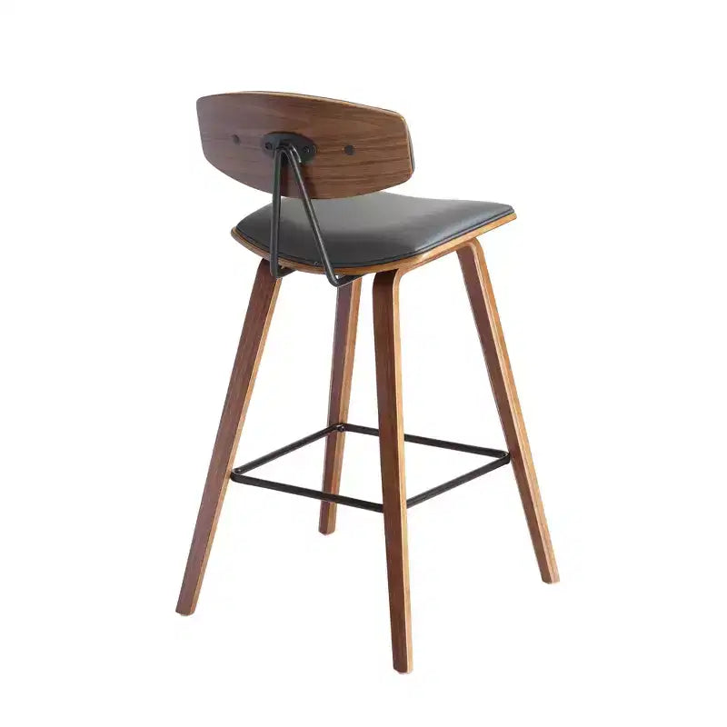 Tabouret de bar dossier bas mi-siècle marron/noyer, similicuir, hauteur fixe, 1 place