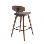Tabouret de bar dossier bas mi-siècle marron/noyer, similicuir, hauteur fixe, 1 place