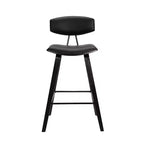Tabouret de bar dossier bas mi-siècle marron/noyer, similicuir, hauteur fixe, 1 place