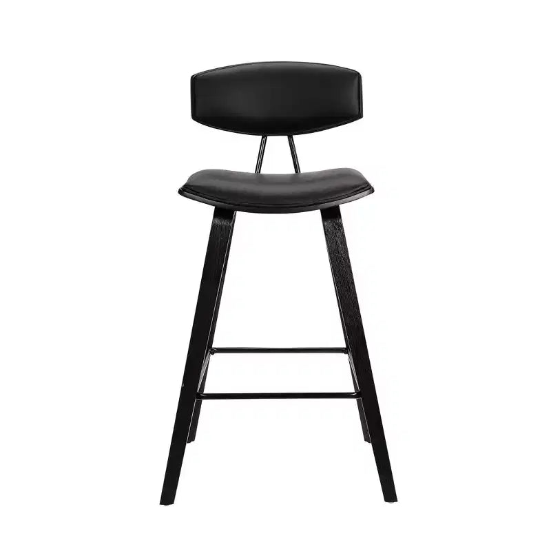 Tabouret de bar dossier bas mi-siècle marron/noyer, similicuir, hauteur fixe, 1 place