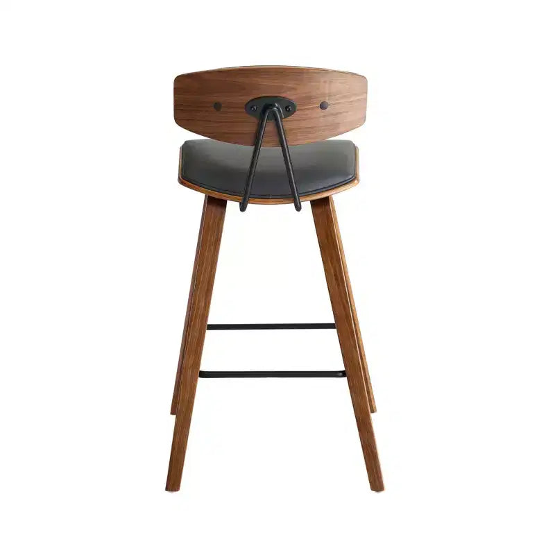 Tabouret de bar dossier bas mi-siècle marron/noyer, similicuir, hauteur fixe, 1 place