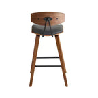 Tabouret de bar dossier bas mi-siècle marron/noyer, similicuir, hauteur fixe, 1 place