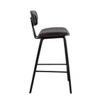 Tabouret de bar dossier bas mi-siècle marron/noyer, similicuir, hauteur fixe, 1 place