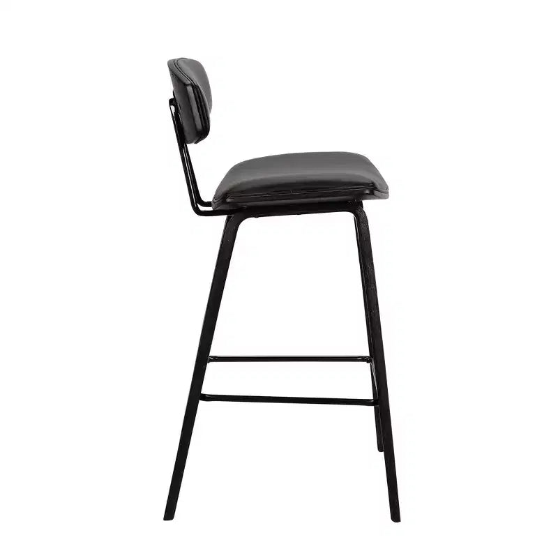 Tabouret de bar dossier bas mi-siècle marron/noyer, similicuir, hauteur fixe, 1 place
