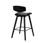Tabouret de bar dossier bas mi-siècle marron/noyer, similicuir, hauteur fixe, 1 place