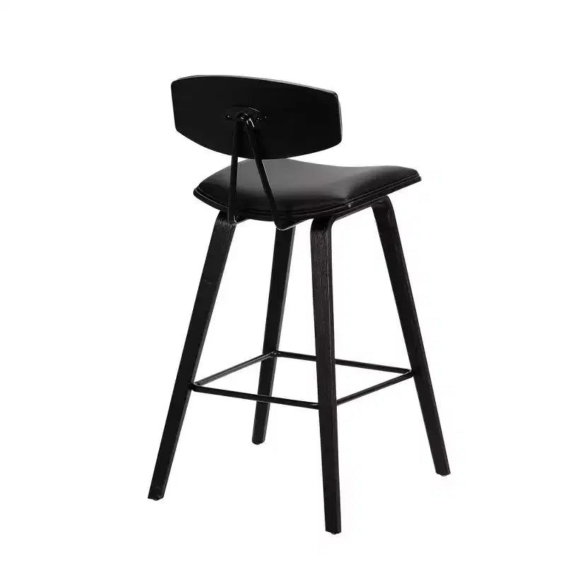 Tabouret de bar dossier bas mi-siècle marron/noyer, similicuir, hauteur fixe, 1 place