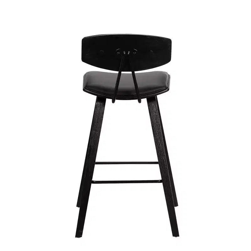 Tabouret de bar dossier bas mi-siècle marron/noyer, similicuir, hauteur fixe, 1 place