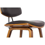 Tabouret de bar dossier bas mi-siècle marron/noyer, similicuir, hauteur fixe, 1 place