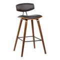 Tabouret de bar dossier bas mi-siècle marron/noyer, similicuir, hauteur fixe, 1 place