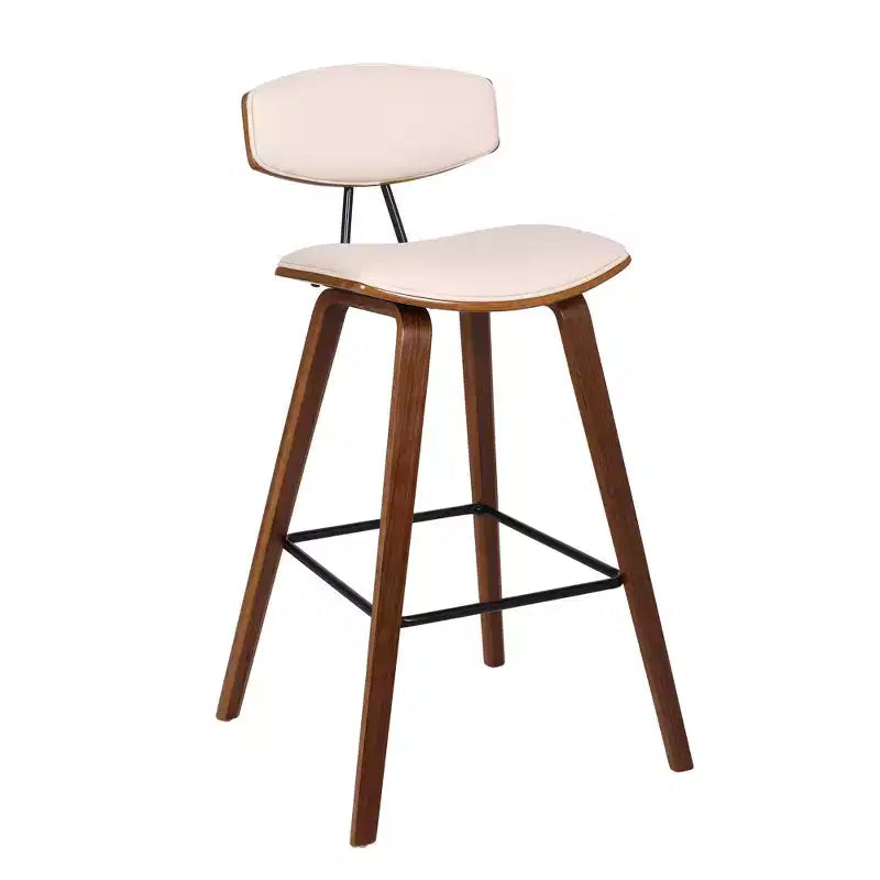 Tabouret de bar dossier bas mi-siècle marron/noyer, similicuir, hauteur fixe, 1 place