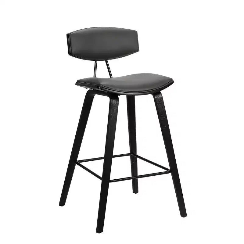 Tabouret de bar dossier bas mi-siècle marron/noyer, similicuir, hauteur fixe, 1 place