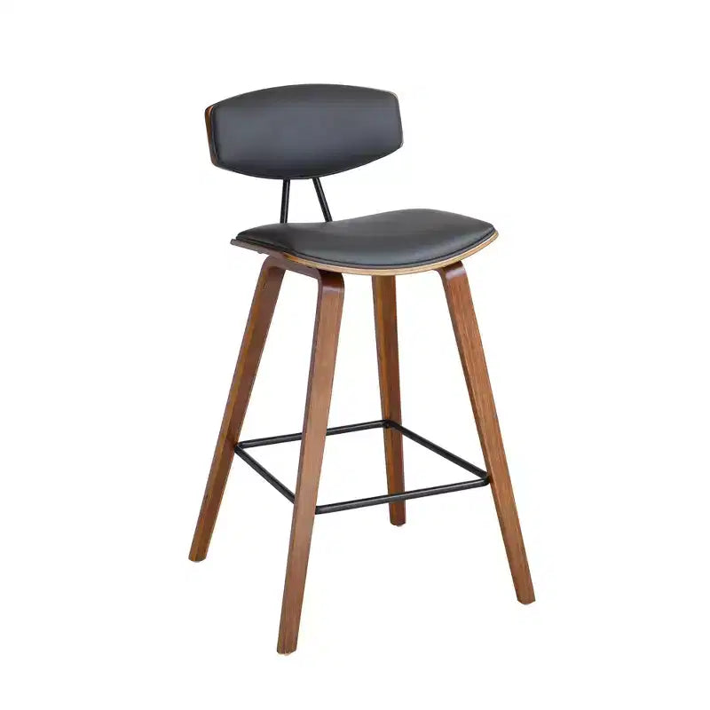 Tabouret de bar dossier bas mi-siècle marron/noyer, similicuir, hauteur fixe, 1 place