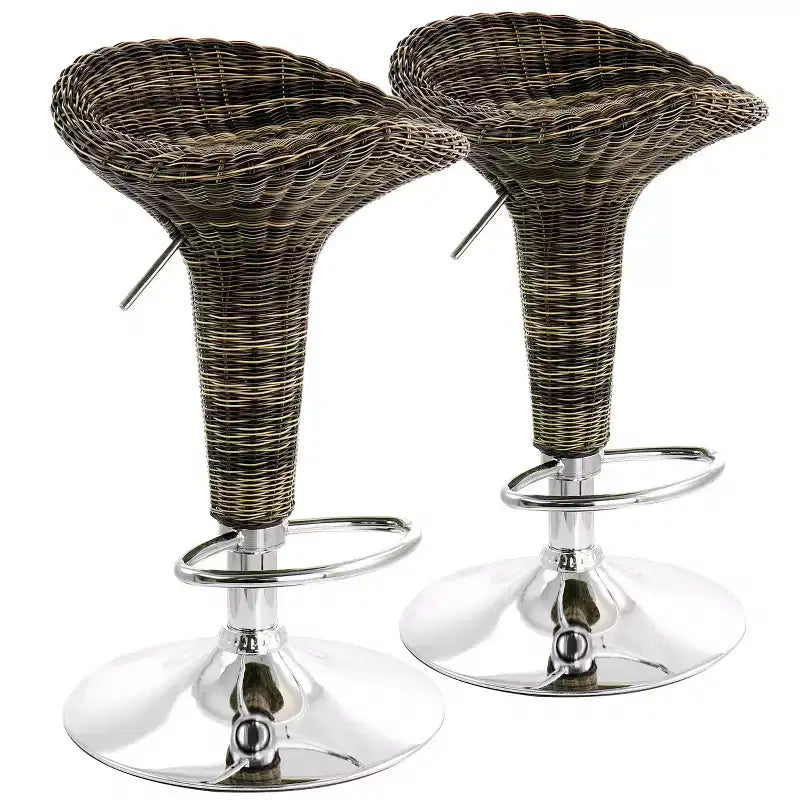 Elama 2 Piece Adjustable Rattan Barstool in Brown with Chrome Base