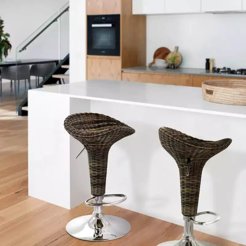 Tabouret de bar pivotant rond marron et chrome, lot de 2 (1 personne)