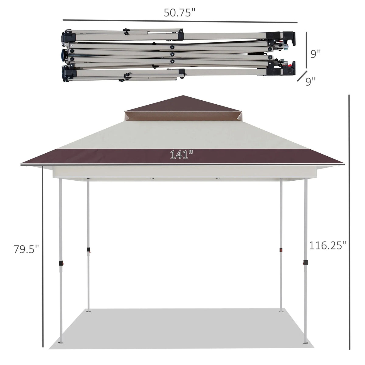 Outsunny 12 x 12 Tonnelle escamotable Pare-soleil Tente instantanée pliable avec filet latéral en maille, Hauteur réglable sur 3 niveaux