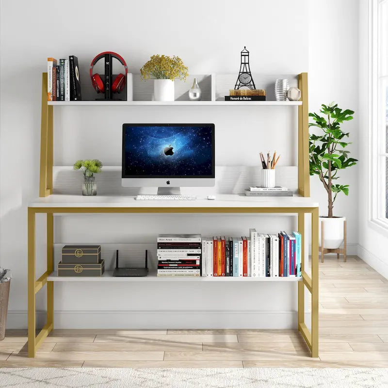 Bureau d’ordinateur moderne de 47 pouces avec surmeuble et bibliothèque