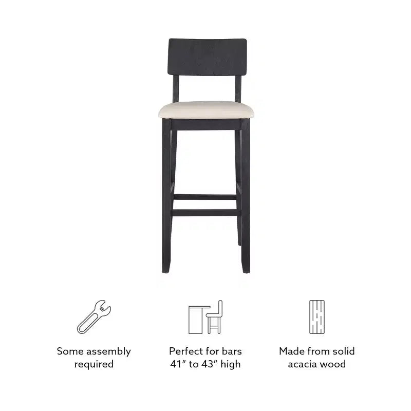 Tabouret de bar rembourré gris anthracite / gris clair, sans accoudoirs avec dossier, 1 place