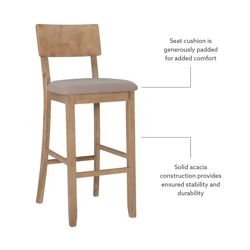 Tabouret de bar rembourré gris anthracite / gris clair, sans accoudoirs avec dossier, 1 place