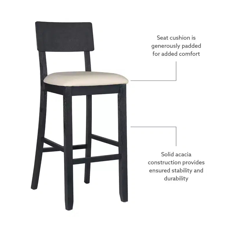 Tabouret de bar rembourré gris anthracite / gris clair, sans accoudoirs avec dossier, 1 place