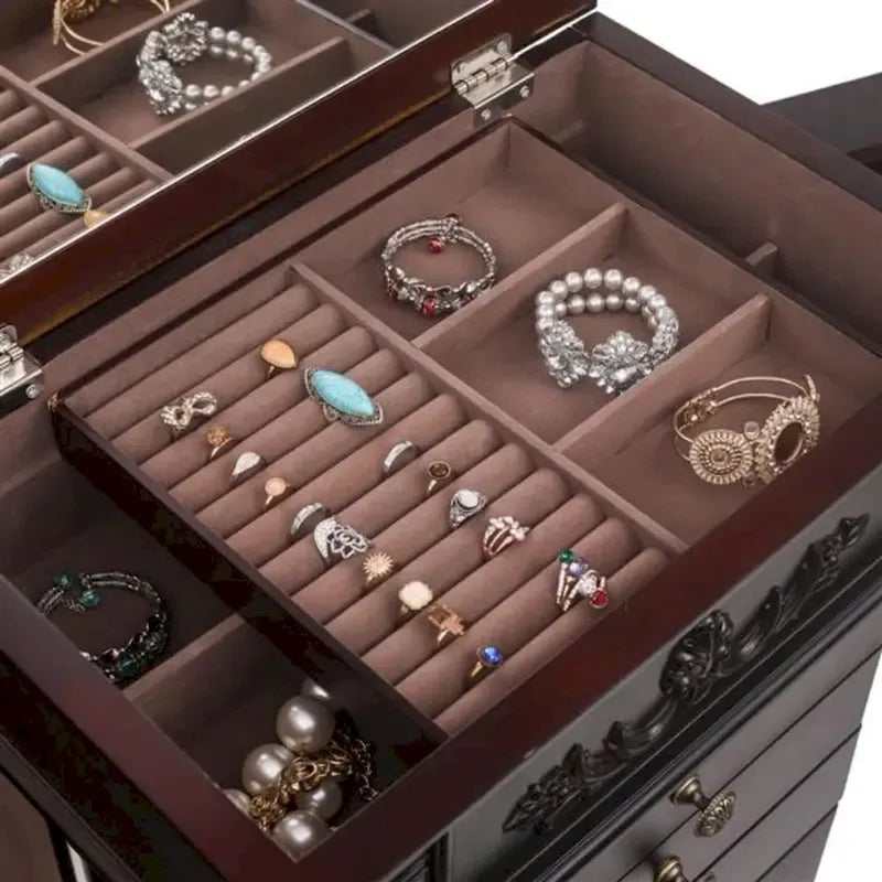 Élégant coffret à bijoux avec miroir et crochets à colliers - 18,5 x 12 x 42