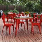 Table à manger carrée d'intérieur/extérieur 80 cm pour 4 personnes – Piètement en acier, Noir / Marron/Rouge / Marron/Argent