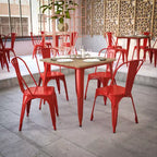 Table à manger carrée d'intérieur/extérieur 80 cm pour 4 personnes – Piètement en acier, Noir / Marron/Rouge / Marron/Argent