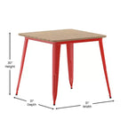 Table à manger carrée d'intérieur/extérieur 80 cm pour 4 personnes – Piètement en acier, Noir / Marron/Rouge / Marron/Argent
