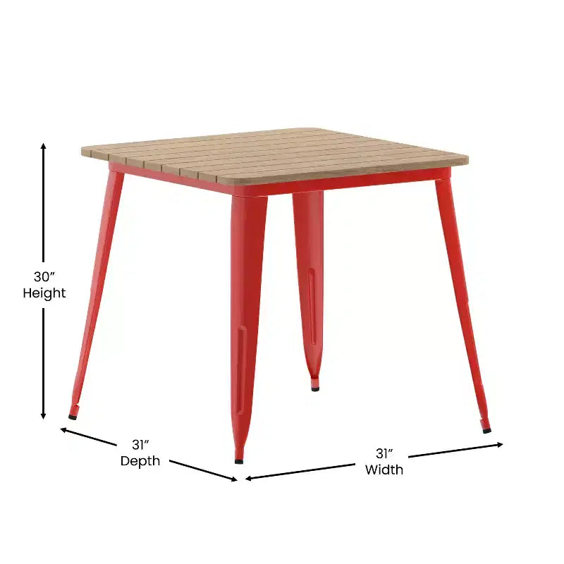 Table à manger carrée d'intérieur/extérieur 80 cm pour 4 personnes – Piètement en acier, Noir / Marron/Rouge / Marron/Argent