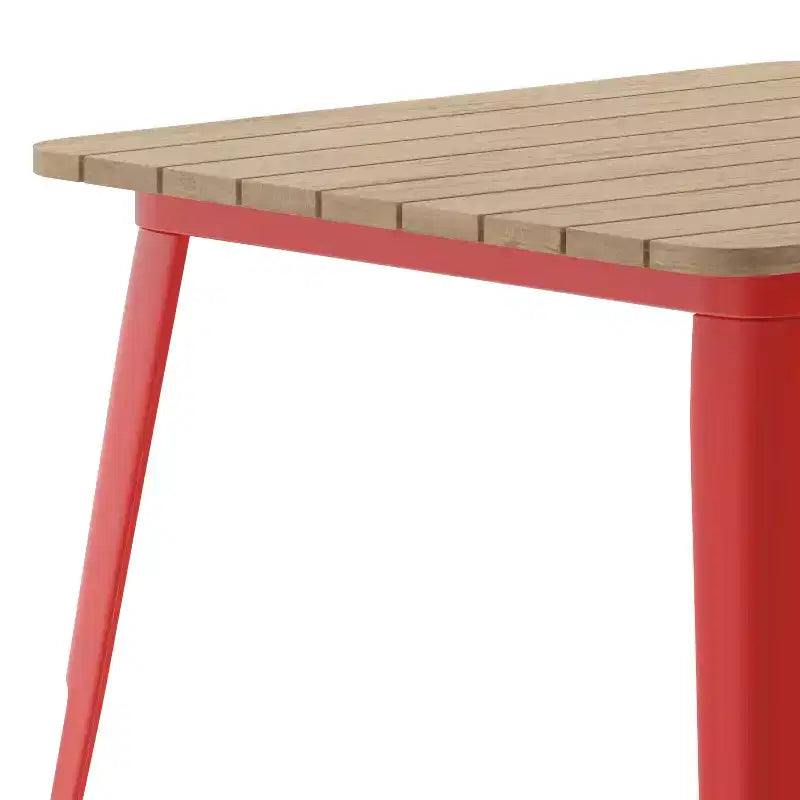 Table à manger carrée d'intérieur/extérieur 80 cm pour 4 personnes – Piètement en acier, Noir / Marron/Rouge / Marron/Argent
