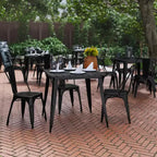 Table à manger carrée d'intérieur/extérieur 80 cm pour 4 personnes – Piètement en acier, Noir / Marron/Rouge / Marron/Argent