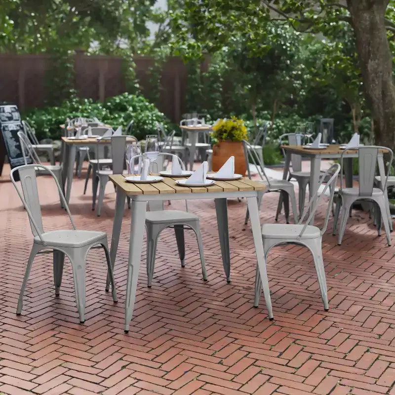 Table à manger carrée d'intérieur/extérieur 80 cm pour 4 personnes – Piètement en acier, Noir / Marron/Rouge / Marron/Argent