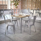 Table à manger carrée d'intérieur/extérieur 80 cm pour 4 personnes – Piètement en acier, Noir / Marron/Rouge / Marron/Argent