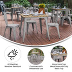 Table à manger carrée d'intérieur/extérieur 80 cm pour 4 personnes – Piètement en acier, Noir / Marron/Rouge / Marron/Argent