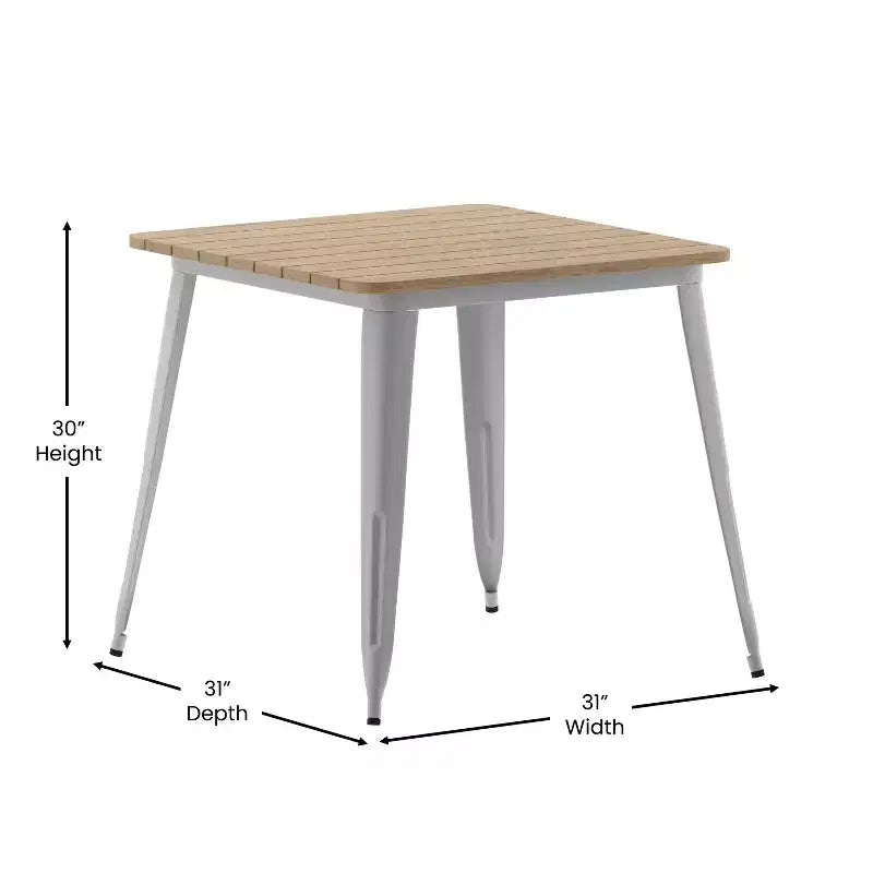 Table à manger carrée d'intérieur/extérieur 80 cm pour 4 personnes – Piètement en acier, Noir / Marron/Rouge / Marron/Argent