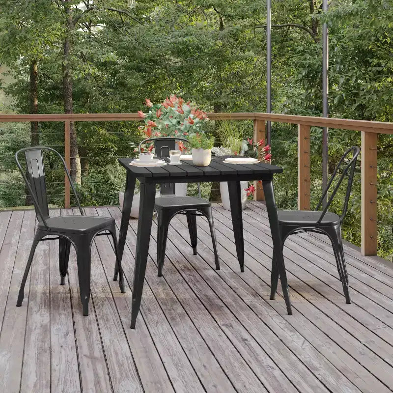 Table à manger carrée d'intérieur/extérieur 80 cm pour 4 personnes – Piètement en acier, Noir / Marron/Rouge / Marron/Argent