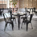 Table à manger carrée d'intérieur/extérieur 80 cm pour 4 personnes – Piètement en acier, Noir / Marron/Rouge / Marron/Argent