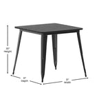 Table à manger carrée d'intérieur/extérieur 80 cm pour 4 personnes – Piètement en acier, Noir / Marron/Rouge / Marron/Argent