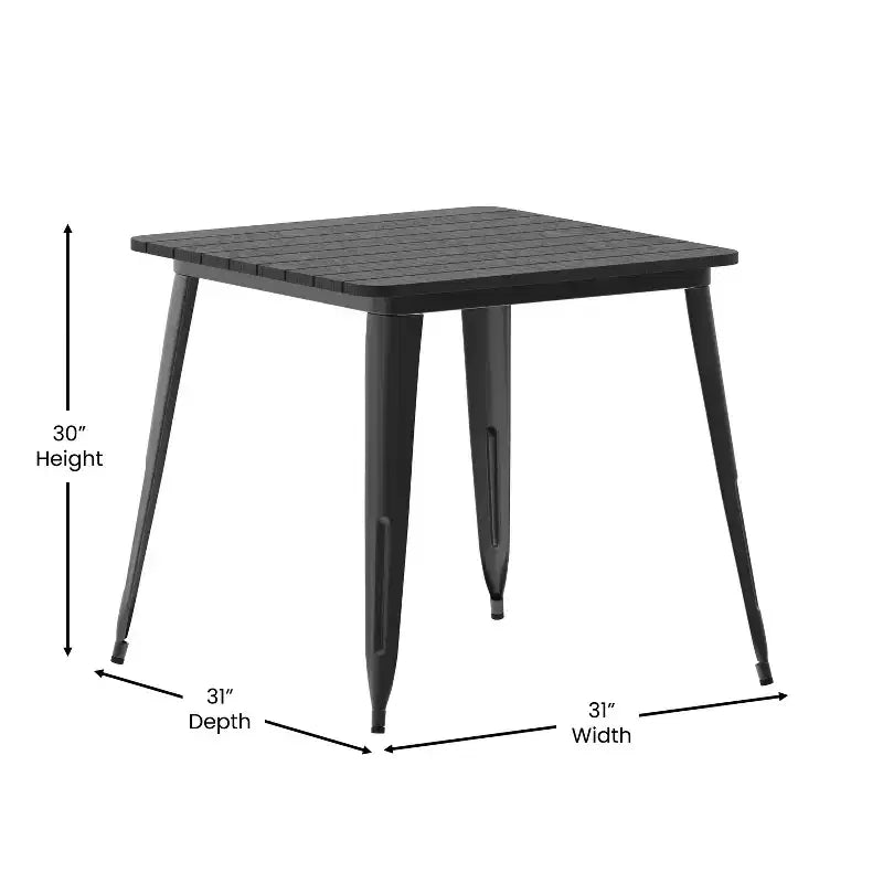 Table à manger carrée d'intérieur/extérieur 80 cm pour 4 personnes – Piètement en acier, Noir / Marron/Rouge / Marron/Argent