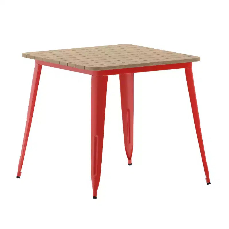 Table à manger carrée d'intérieur/extérieur 80 cm pour 4 personnes – Piètement en acier, Noir / Marron/Rouge / Marron/Argent