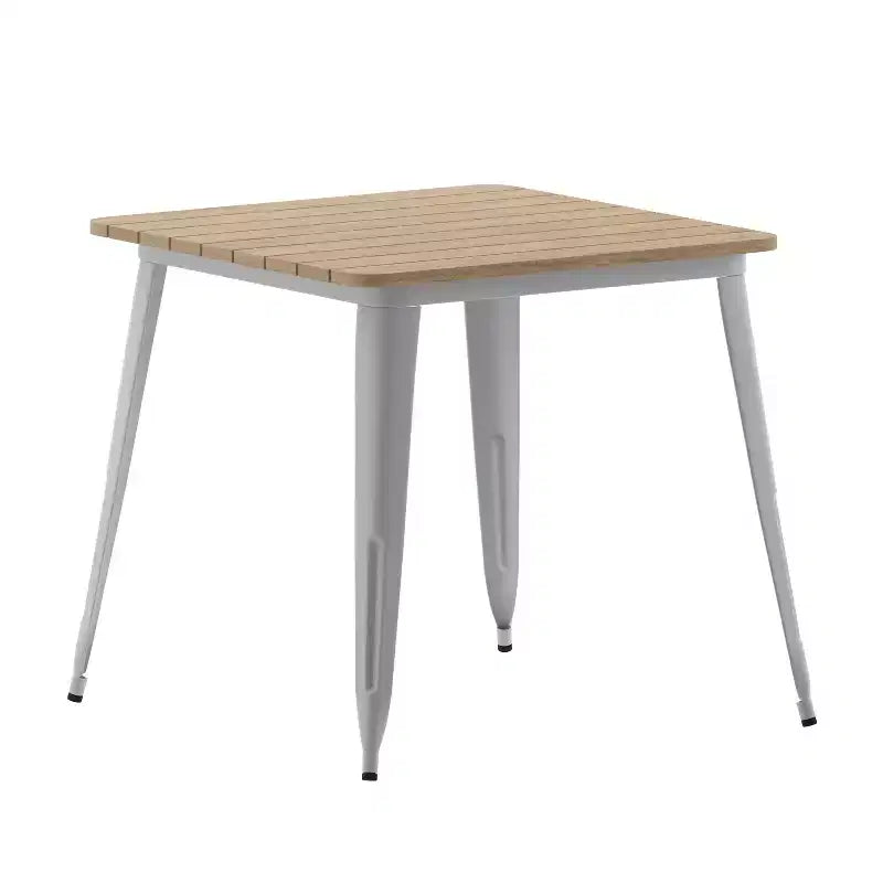 Table à manger carrée d'intérieur/extérieur 80 cm pour 4 personnes – Piètement en acier, Noir / Marron/Rouge / Marron/Argent