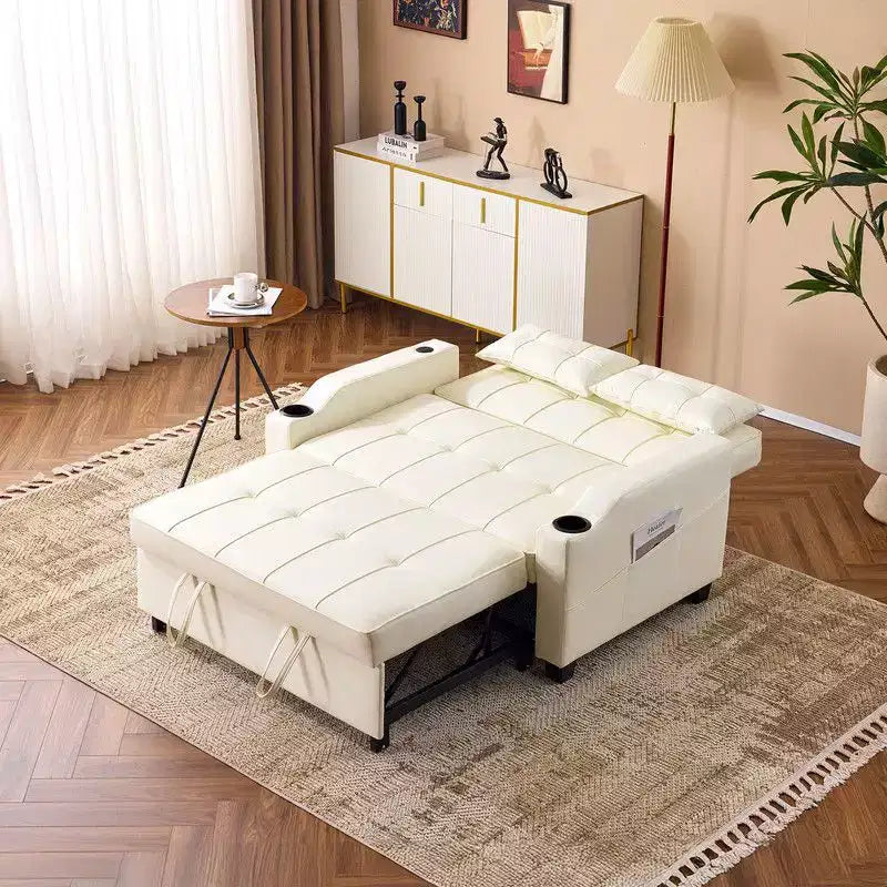 Canapé-lit convertible inclinable en cuir rembourré « Cats Claw » avec coussins pour petits espaces