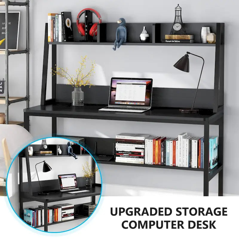 Bureau d’ordinateur moderne de 47 pouces avec surmeuble et bibliothèque