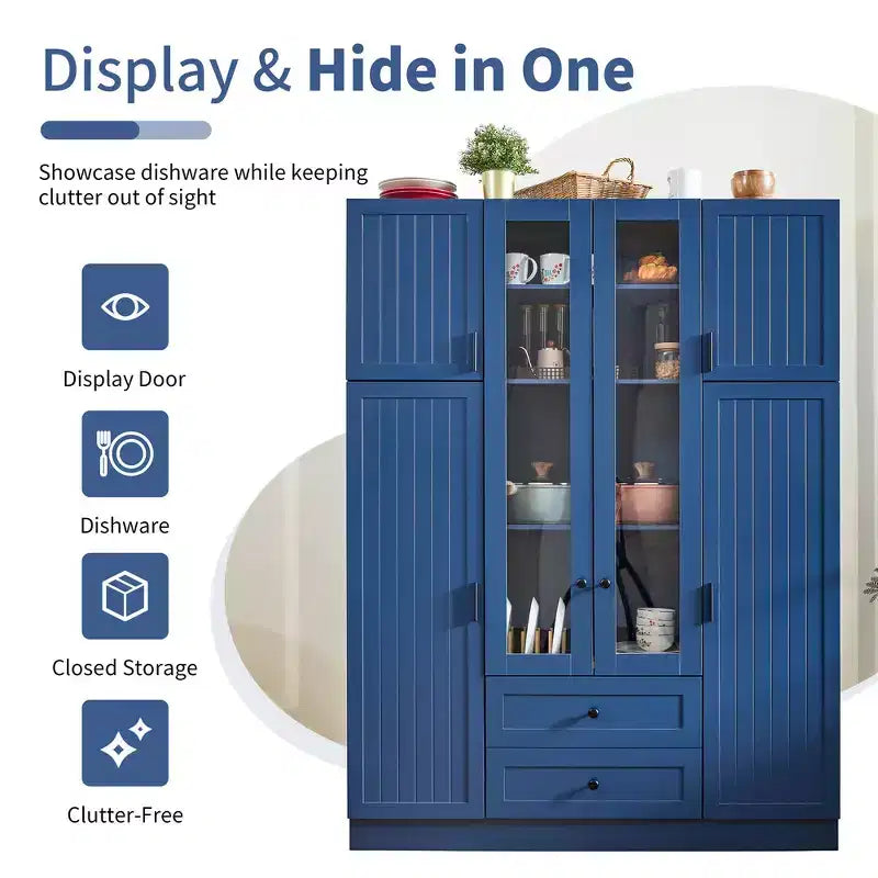 Armoire de rangement de cuisine sur pied Whisen 71H, grand buffet de salle à manger avec 6 portes et étagères réglables