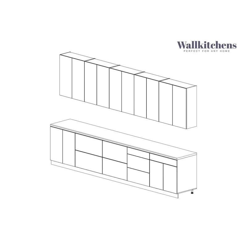 Ensemble de meubles de cuisine modernes – 13 pi de largeur, 153x24, couleurs multiples