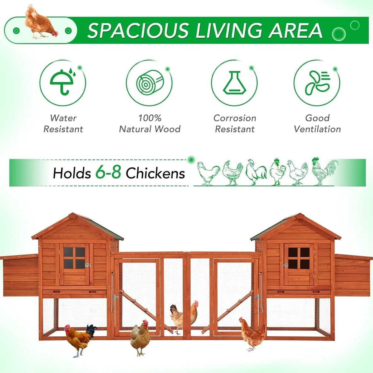 AECOJOY 144 Grand poulailler avec enclos, clapier en bois, cage pour volaille